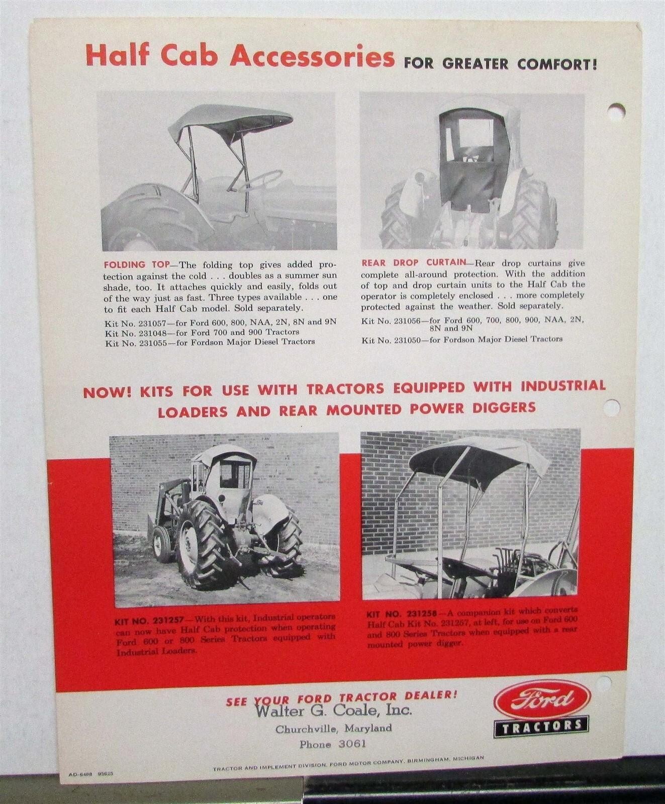 1956 Ford Tractor Half Cabs Specifications Agriculture Sales Data Sheet