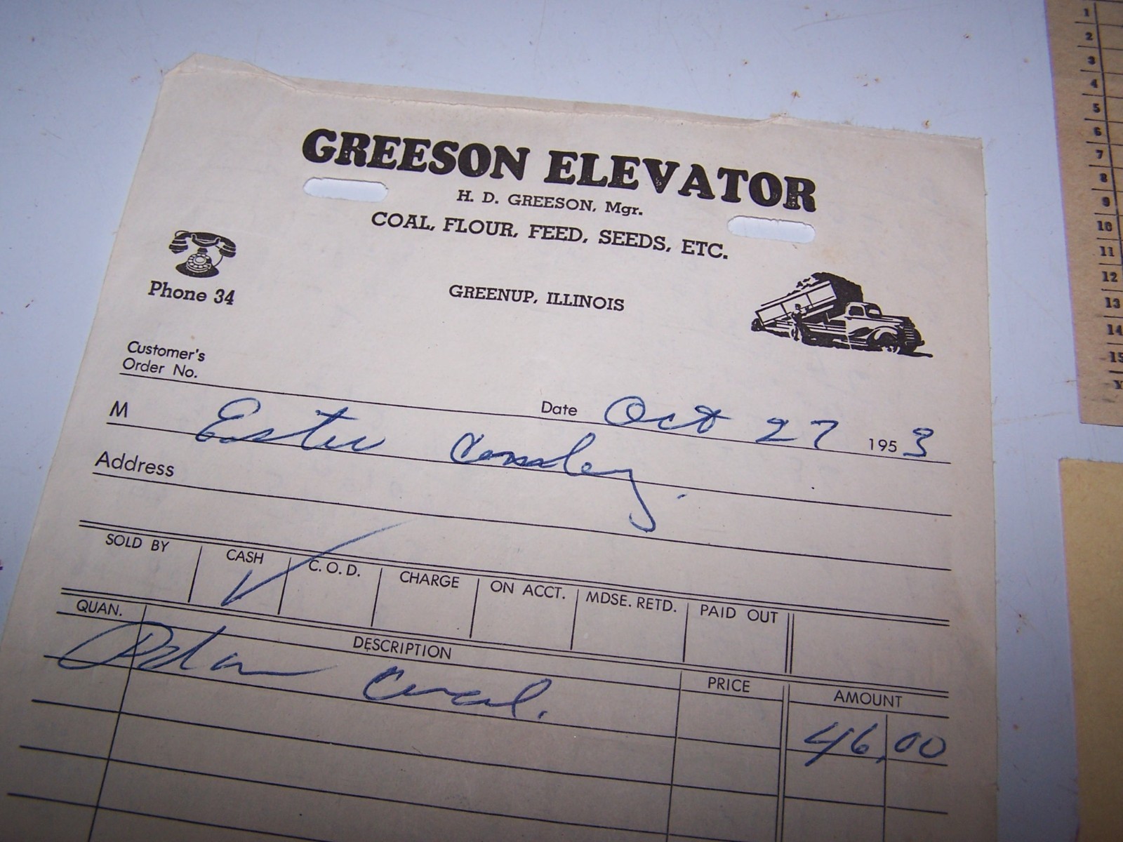 Five 1950&rsquo;s GREENUP ILLINOIS Sales Receipts – Dillier&rsquo;s Winnett&rsquo;s Wade&rsquo;s Greeson