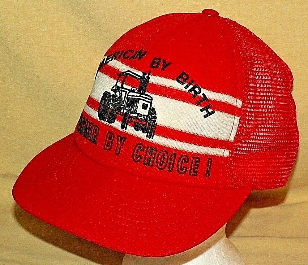 FARMER HAT AMERICAN BY BIRTH BY CHOICE TRACTOR FARM BASEBALL BALL CAP VINTAGE.