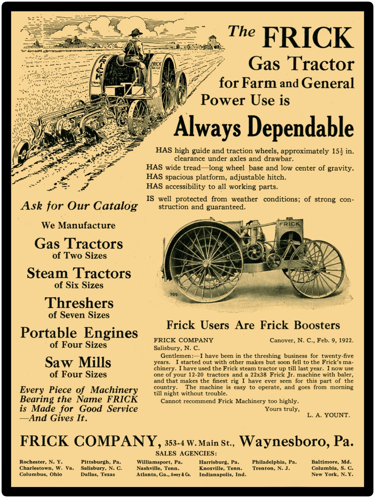 Frick Gas Tractors NEW Metal Sign 24&Prime; x 30&Prime; USA STEEL XL Size – 7 lbs