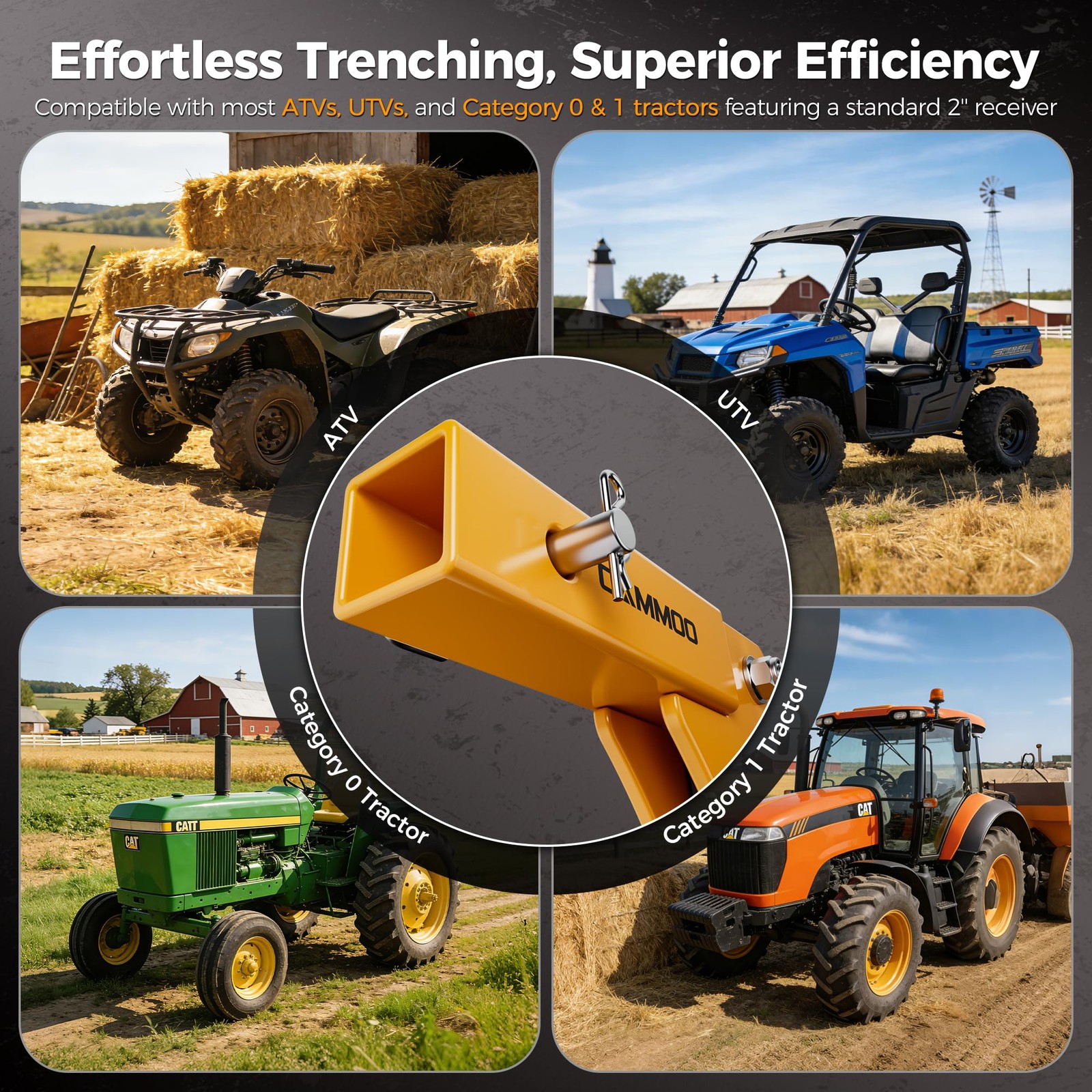 CAMMOO Hitch Mounted Trencher Ripper, Yellow
