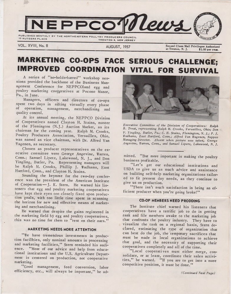NEPPCO News, Northeast Poultry Producers Council Newspaper/Newsletter Aug 1957