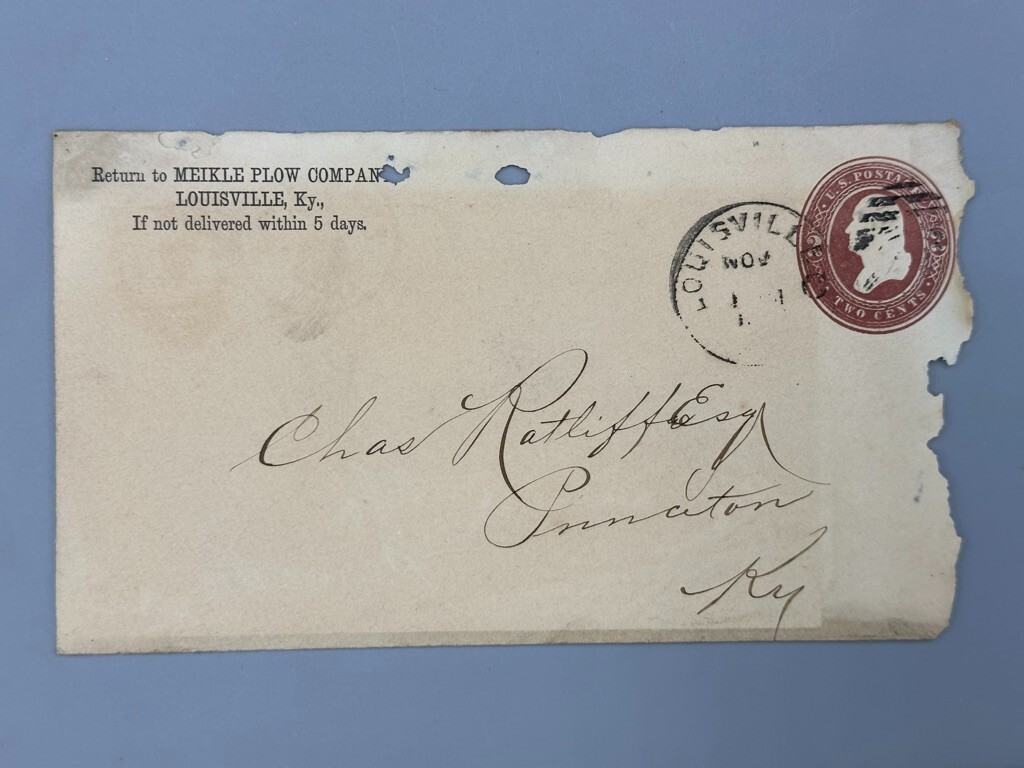 1886 Kentucky BLUEGRASS PLOW Meilke Farm Advertising Illustrated POSTAL COVER