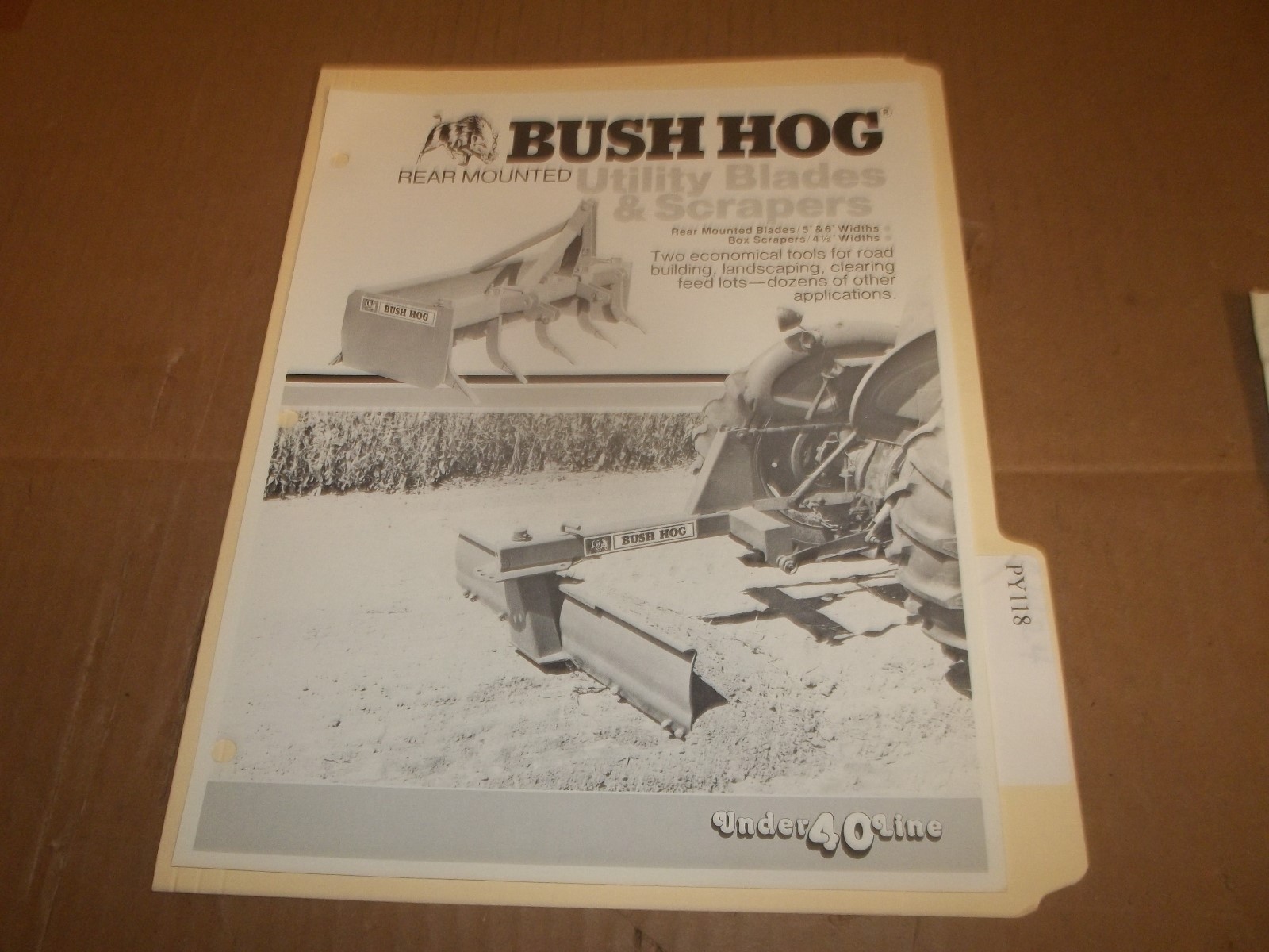 PY118) Bush Hog Sales Brochure 2 Pages – Rear Mounted Utiliy Blades and Scrapers