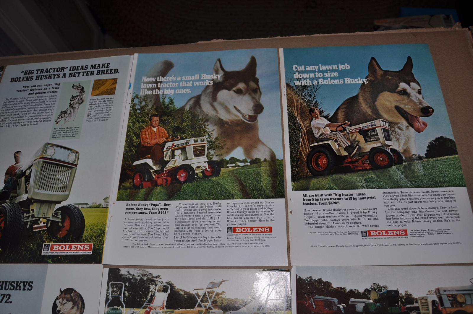 1967-73 BOLENS Lawn Tractor advertisements x10, Bolens Husky, Arnold Palmer etc