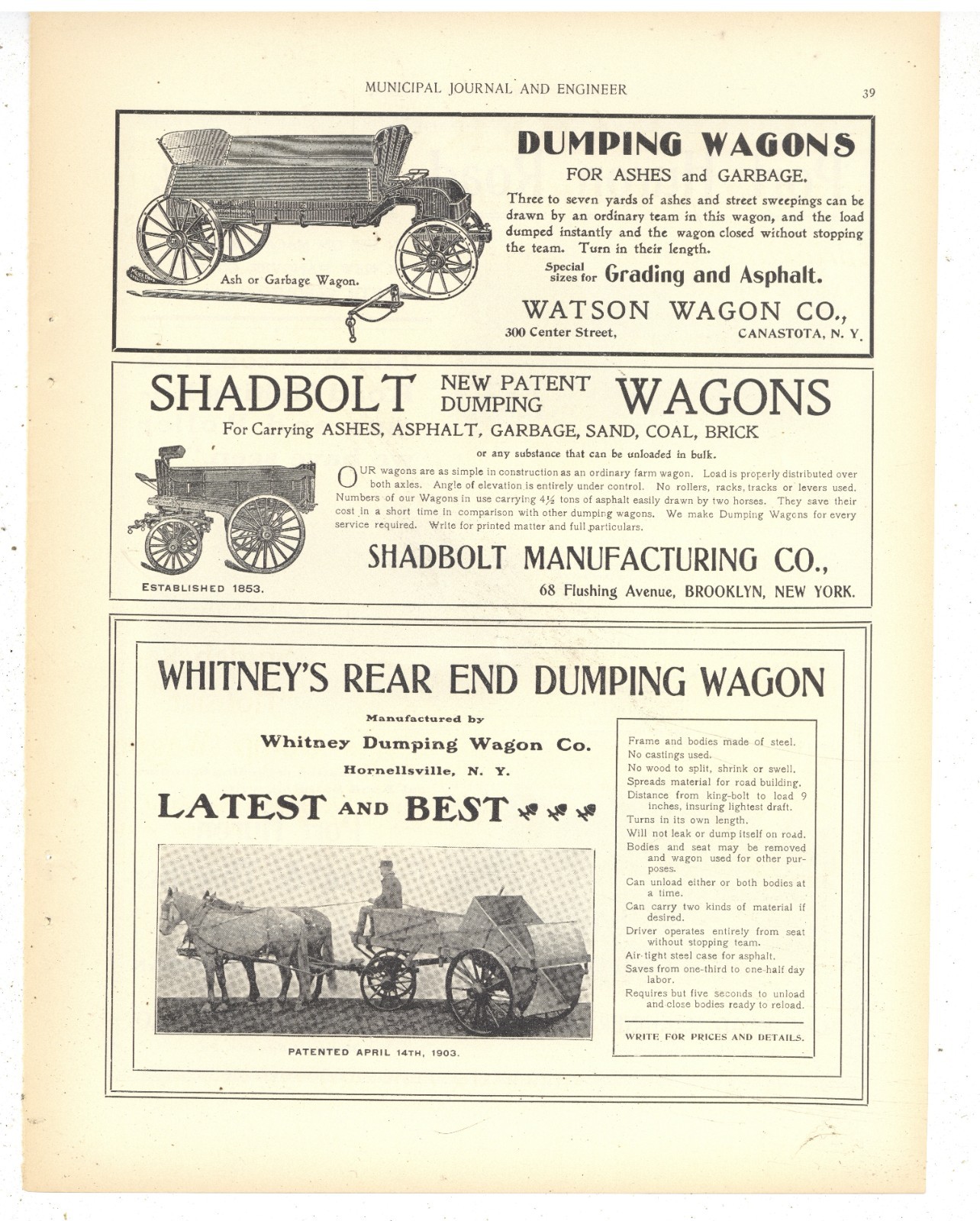 1903 Ads F&B of PG Port Huron Engine & Thresher Co in Wilmington North Carolina
