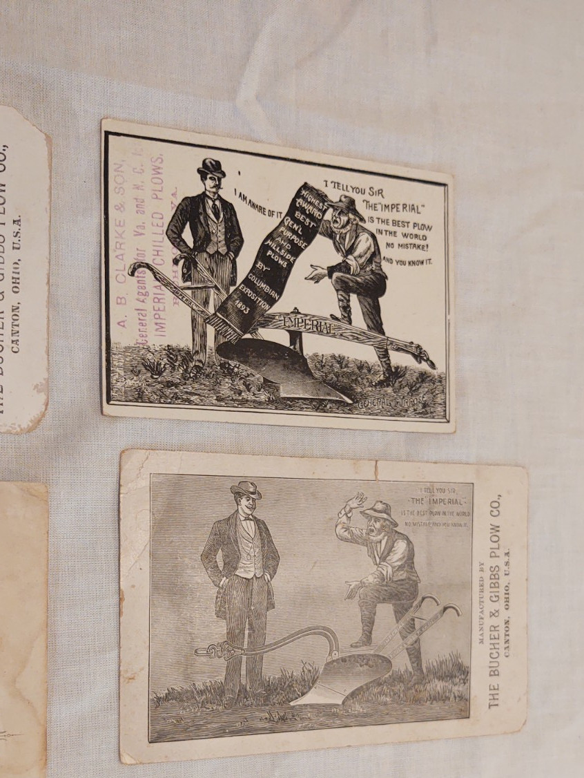 5 pc Antique Farm Agriculture Trade cards Triumph , Walter Wood ,Bucher & Gibbs