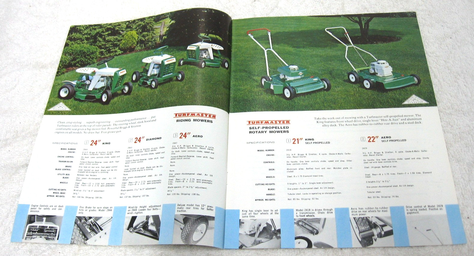 VINTAGE 1966 TURFMASTER LAWN & GARDEN TRACTORS EQUIPMENT TILLERS PUSH MOWER