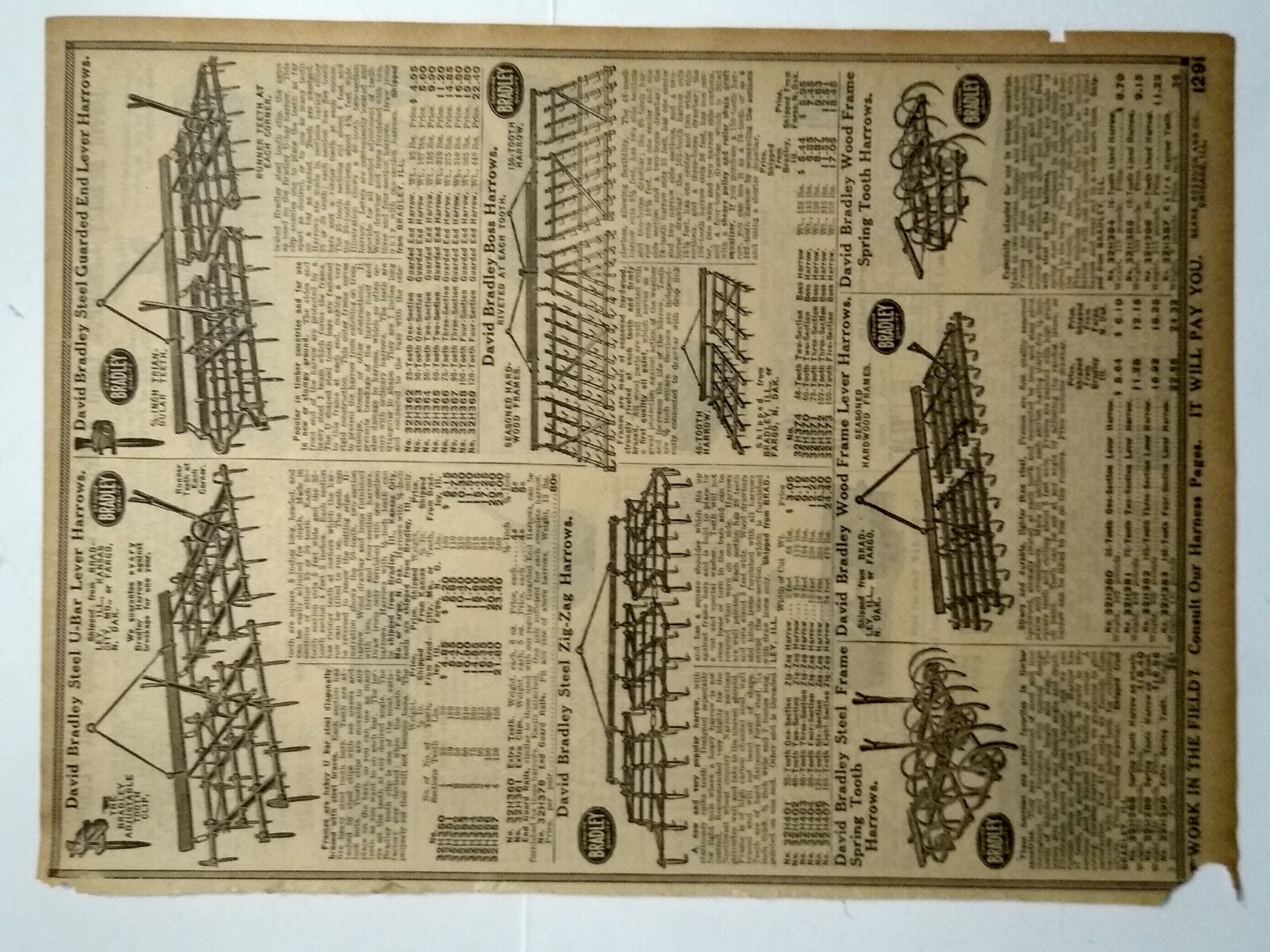 1917 David Bradley Farming Machinery Art Sears Catalog Page Vintage Print Ad