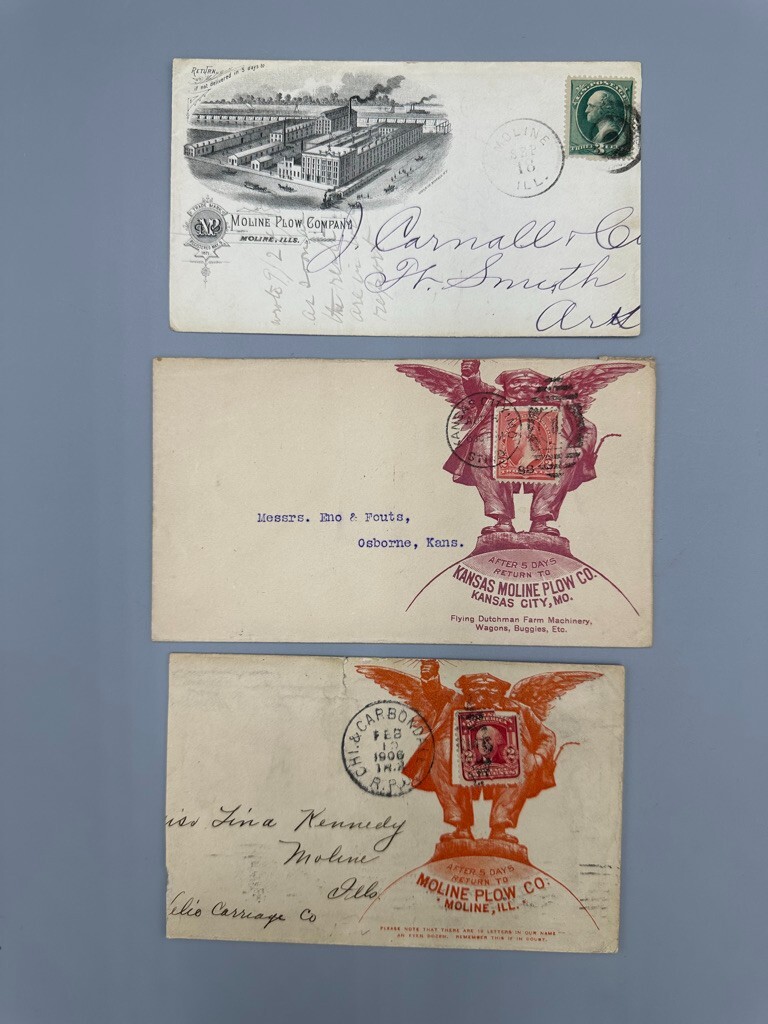 1880 – 1906 MOLINE PLOW Illustrated Postal Covers FARM Advertising Envelope