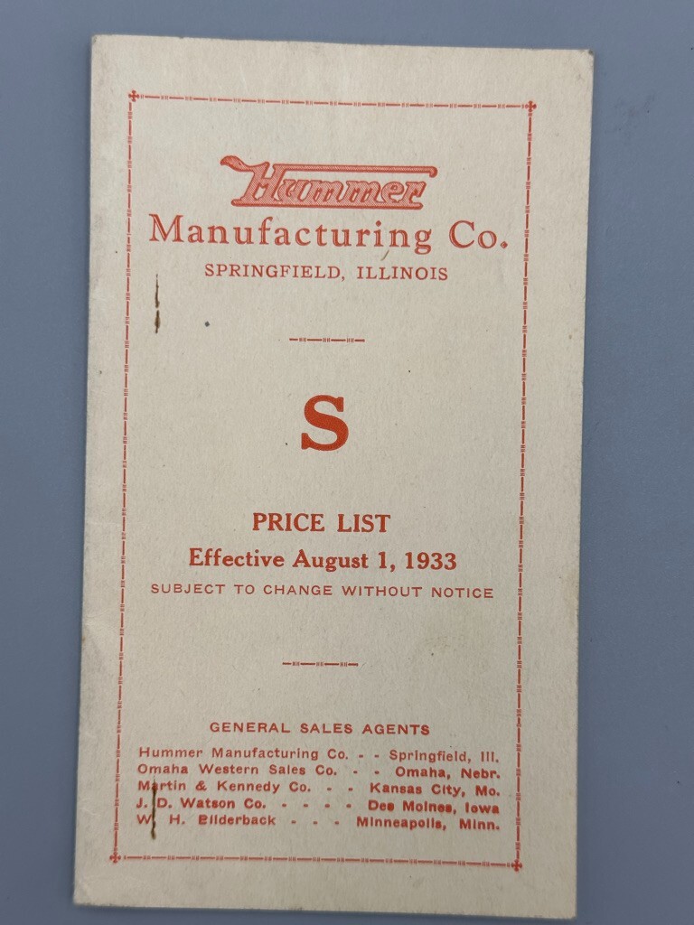 1933 HUMMER PLOW WORKS Price List Catalog FARM Advertising SPRINGFIELD Illinois