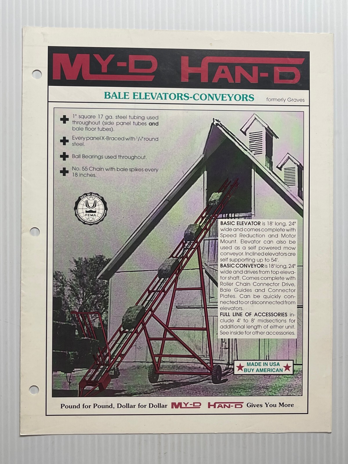 My-D Han-D Hay Bale Elevators / Conveyors – Sales Brochure *Original Dated 2000*