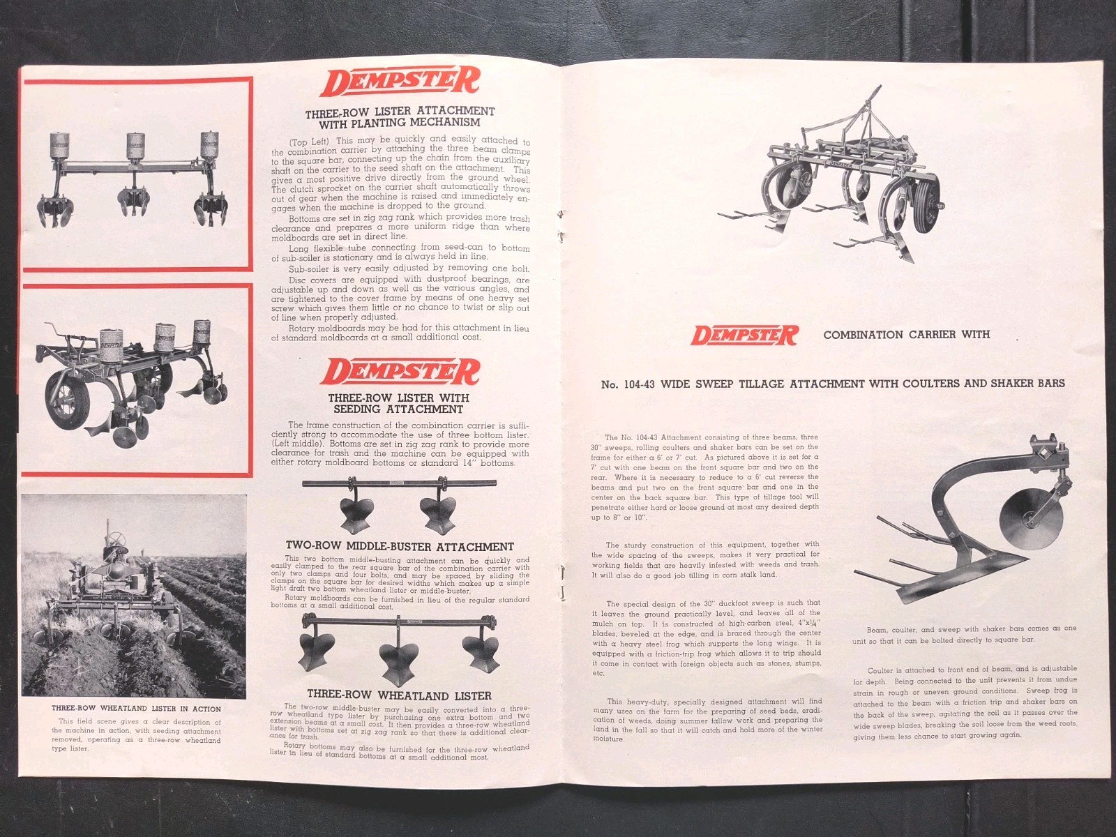 1930s Dempster Tractor Tool Bar Power Lift Carrier Brochure Farm Farming…