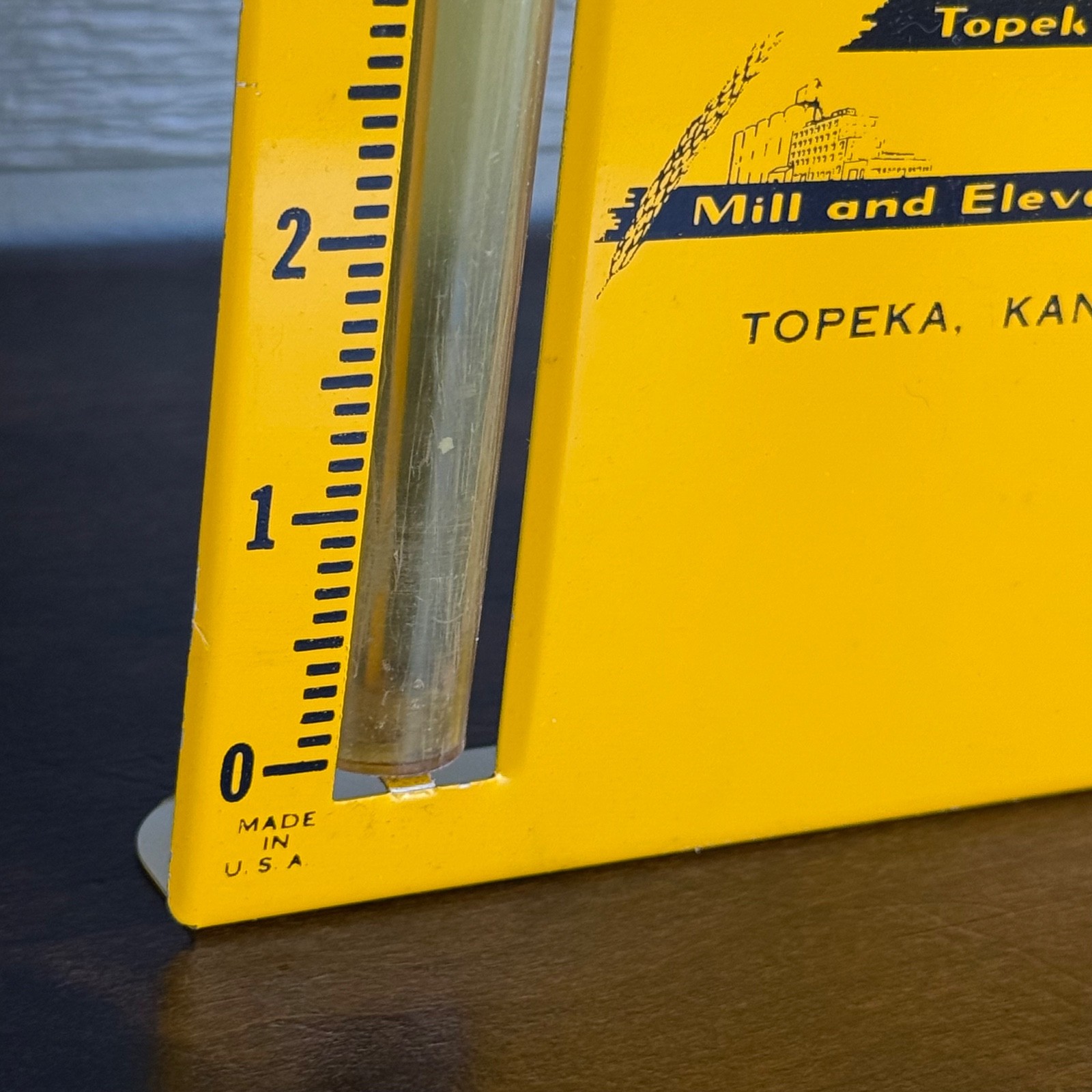 VTG Rain Gauge Topeka Mill & Elevator Co Advertising Kansas Grain Gage Yellow