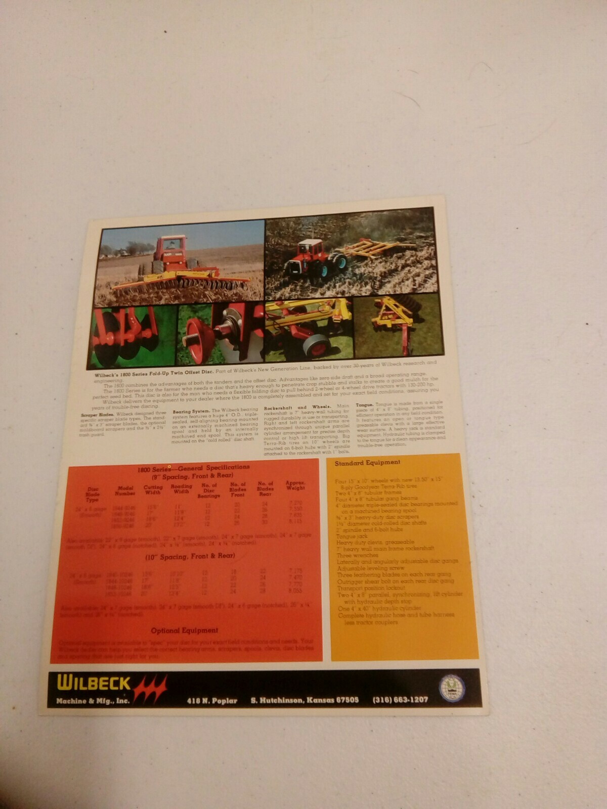 1970 WILBECK EQUIP FOLD UP OFFSET 1800 FARM TRACTOR WHEELED DISCS SALES BROCHURE