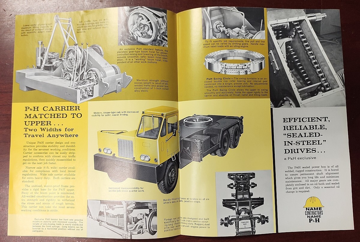 Vintage P&H Harnischfeger 325-TC Crane Fold-out Brochure + 4 Spec Sheets 1960s?