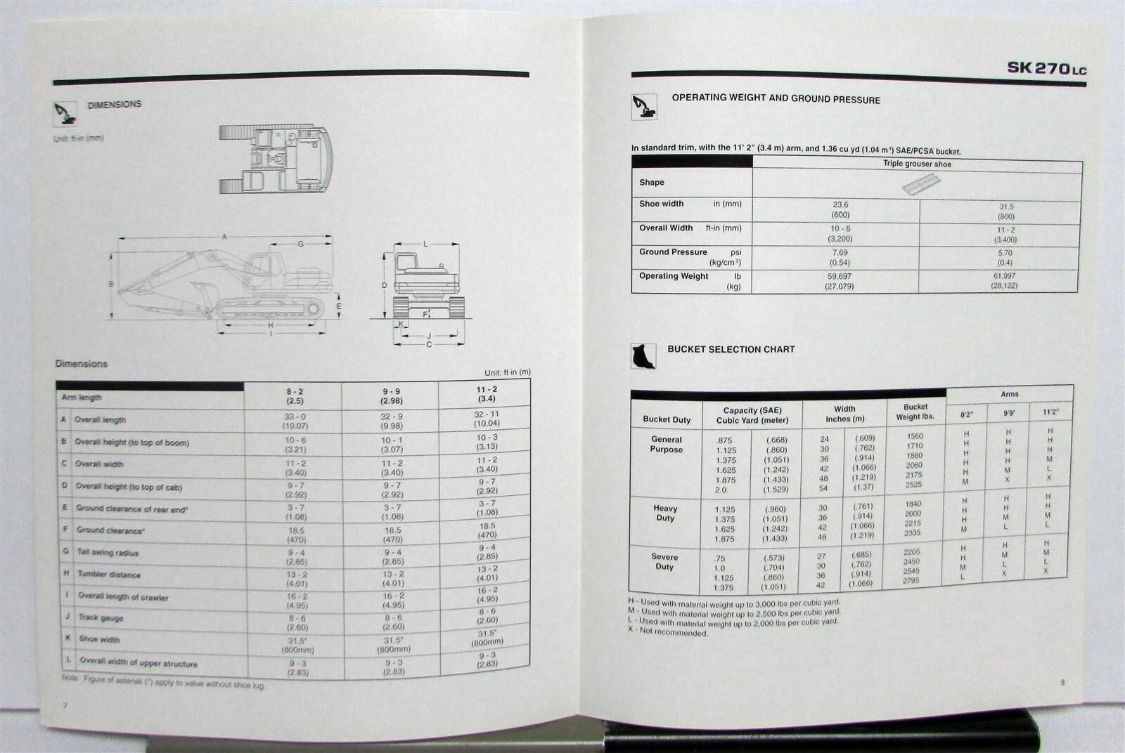 1990s Kobelco SK270 LC Mark IV Excavator Specifications Construction Brochure