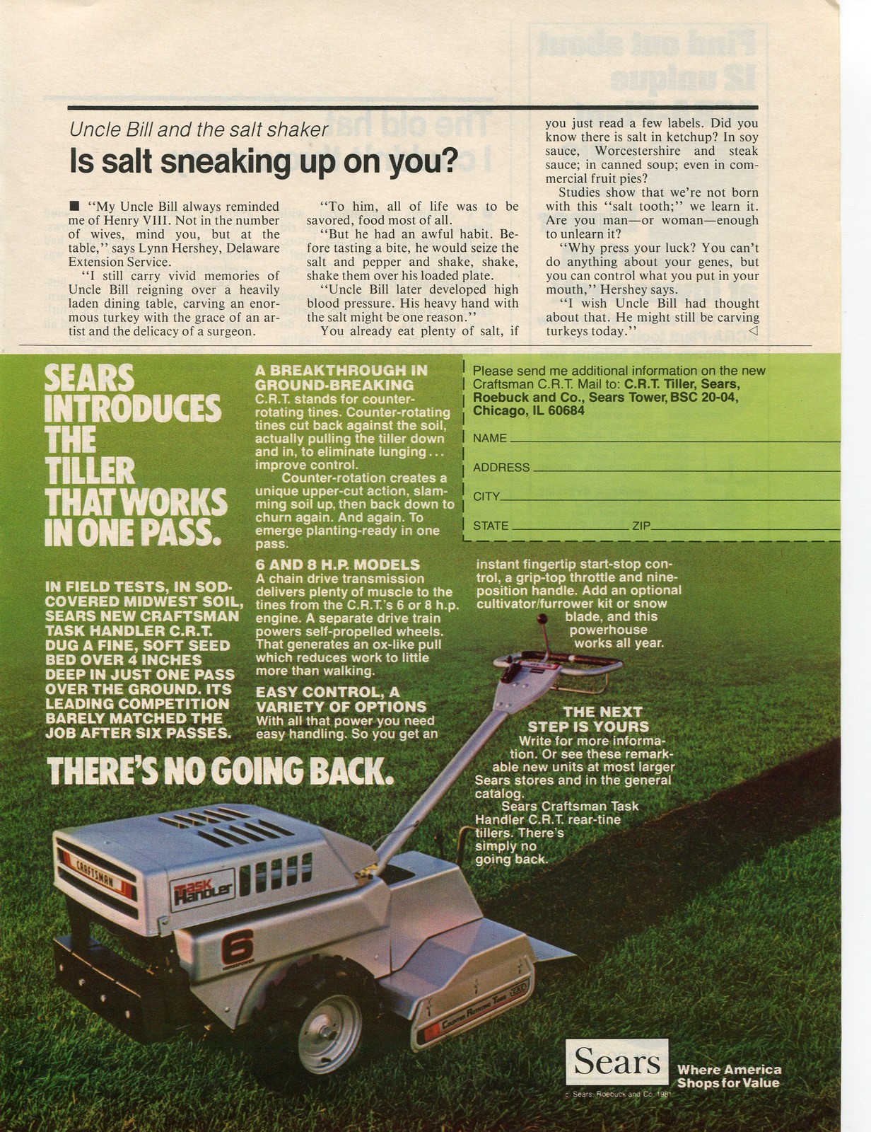 1981 Print Ad of Sears Roebuck Craftsman Task Handler CRT Tiller