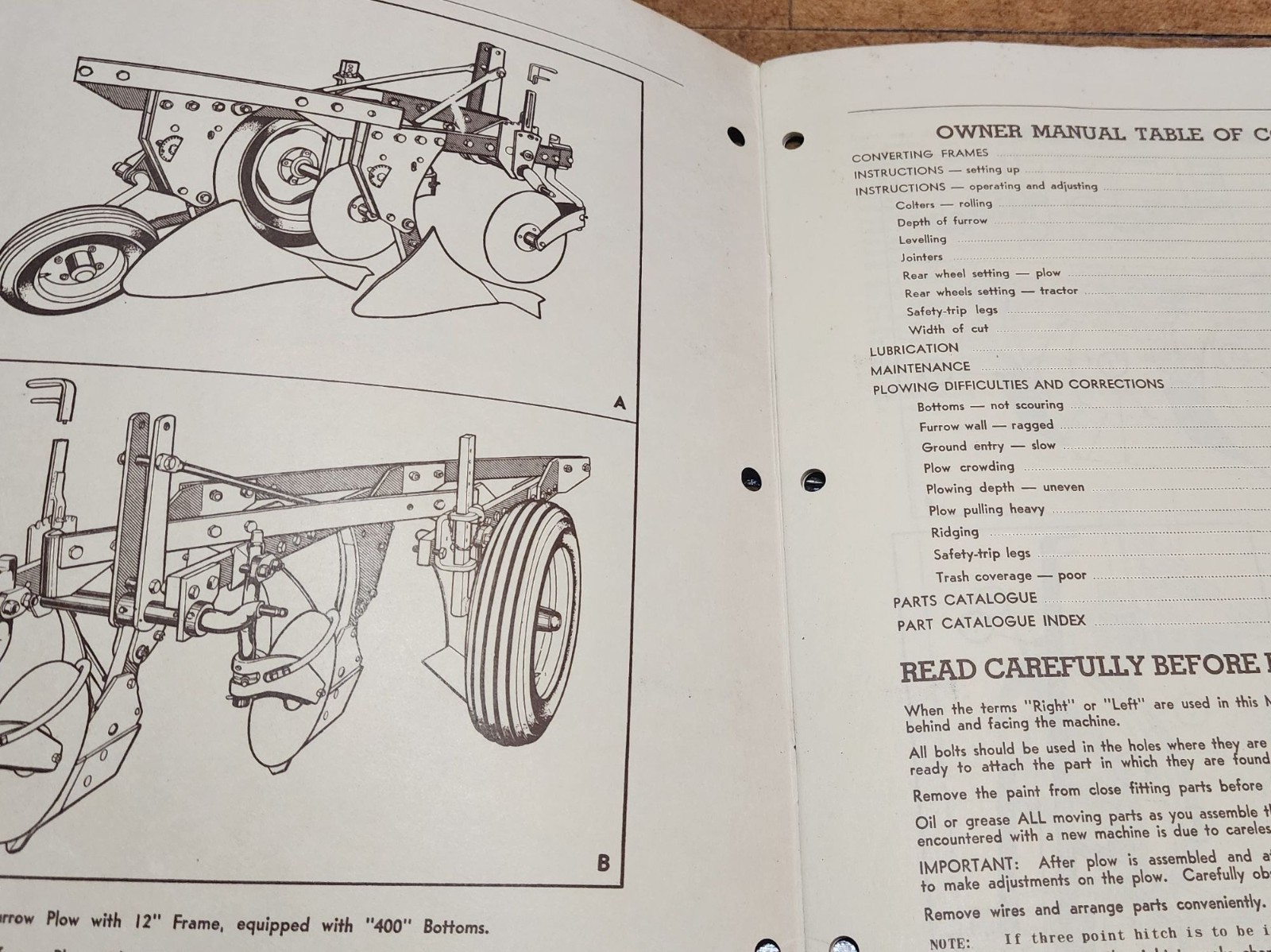 Vtg 1964 Cockshutt 280 Rear Mounted Tractor Plow Owner Manual Maintenance Parts