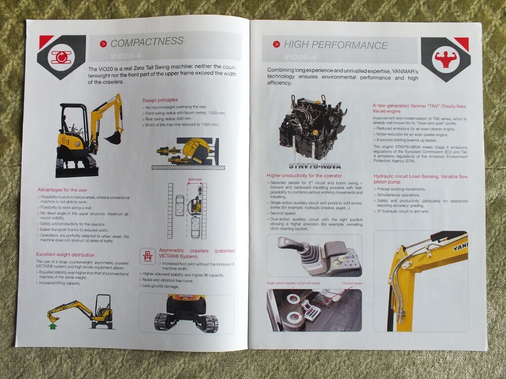 YANMAR ViO20-4 Hydraulic Mini Excavator Brochure Prospekt 2015