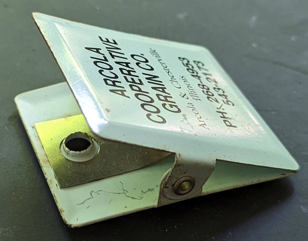 Vintage Arcola Cooperative Grain Co Advertising Refrigerator Metal Clip Illinois
