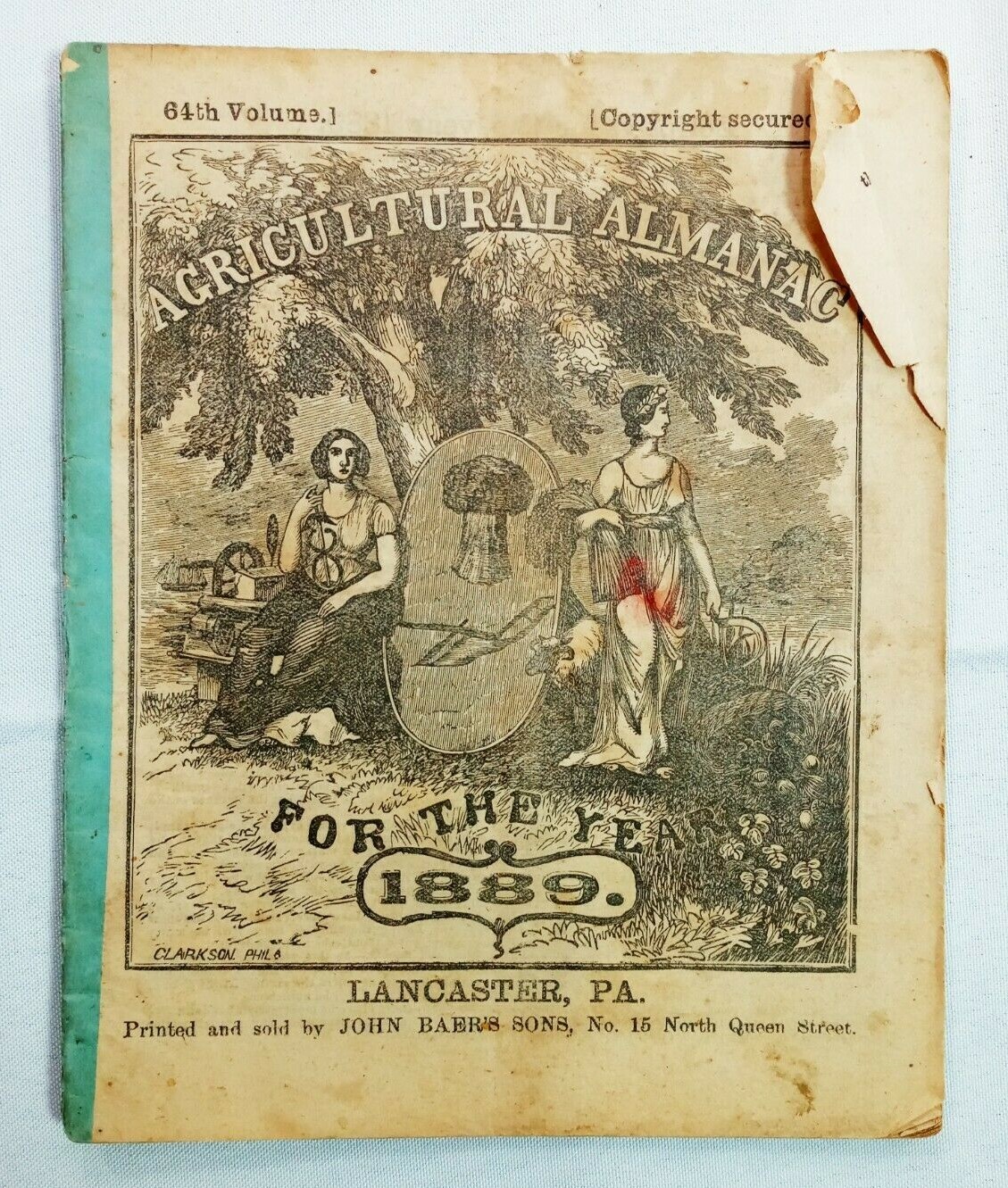 Vintage 1889 John Bear Baer&rsquo;s Agricultural Almanac Lancaster PA Antique Farmers