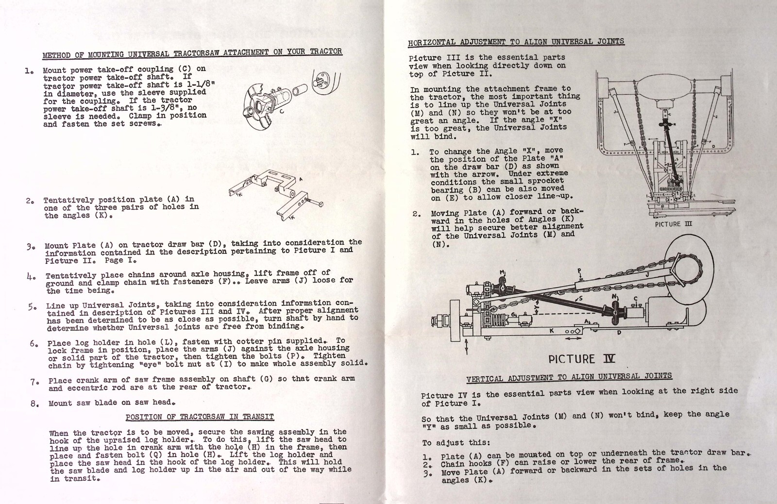 Rocklin Manufacturing Universal Tractor Saw Installation Operation instructions