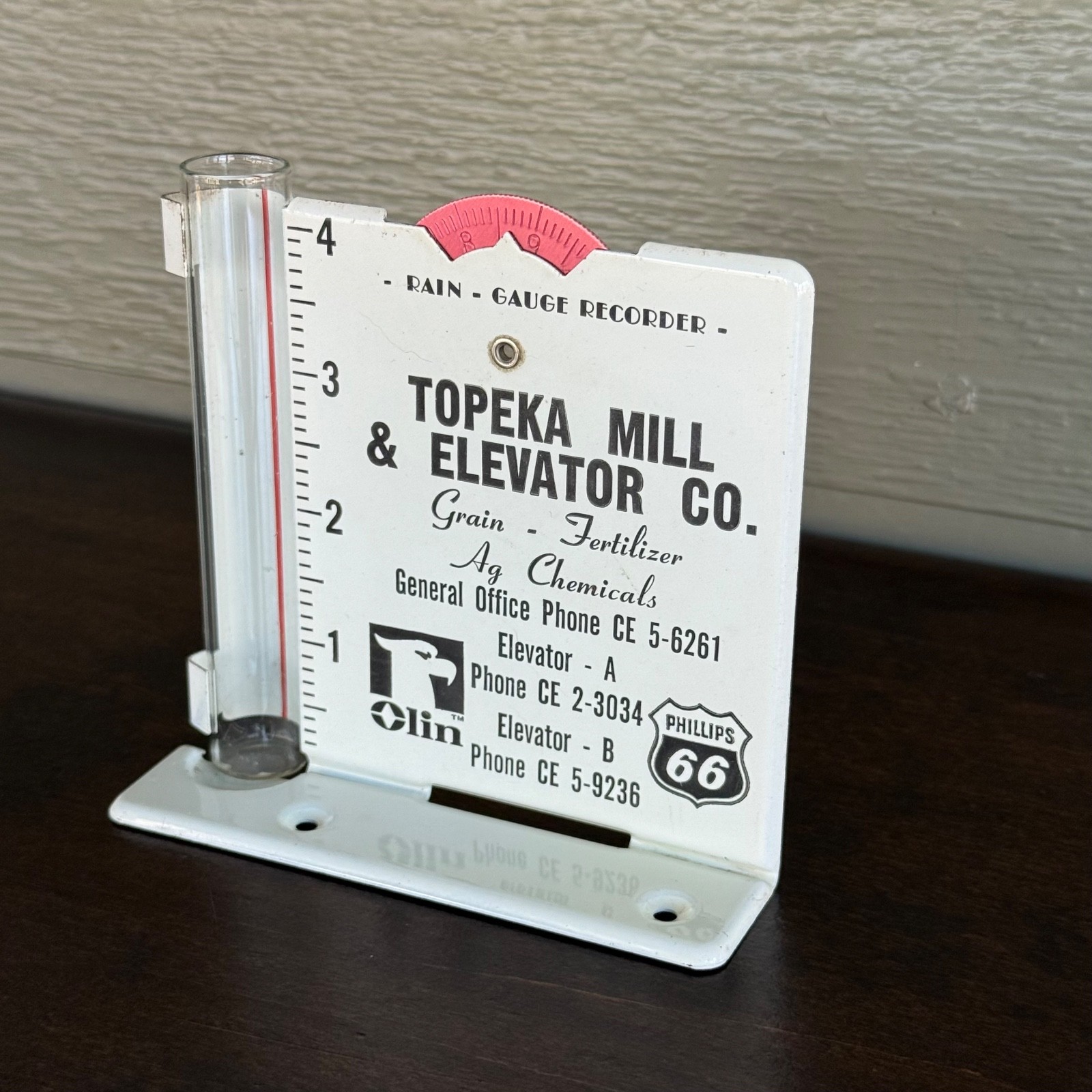 VTG Rain Gauge Topeka Mill & Elevator Co Advertising Olin Phillips 66 Grain KS