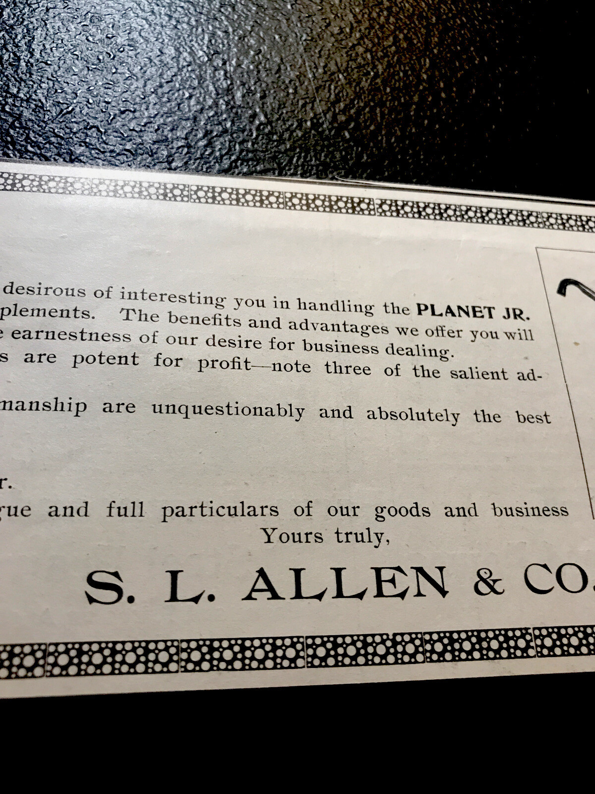 ORIGINAL 1897 S.L. Allen & Co. Farm Implement Advertising – Philadelphia