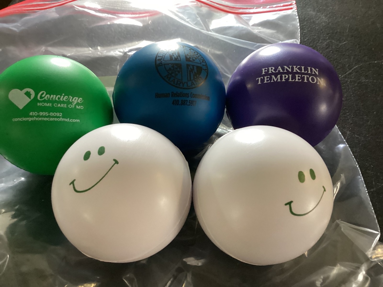 Lot of (5) Stress Relief Company “Squeeze Ball” Advertisement Items
