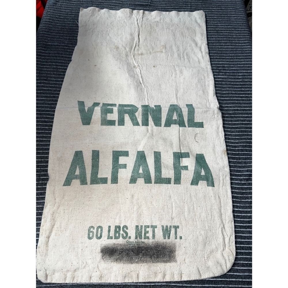 Vintage Bemis Chase Alfalfa Seed Bags Cotton Canvas Farmhouse Decor Lot of 2