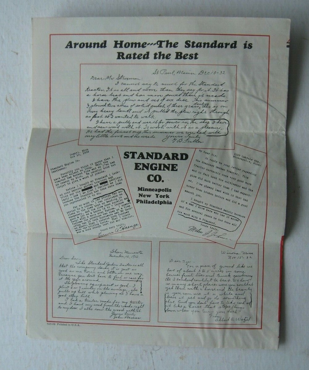 Three 1930&rsquo;s Standard Engine Company, Standard Garden Tractor Farming Brochures