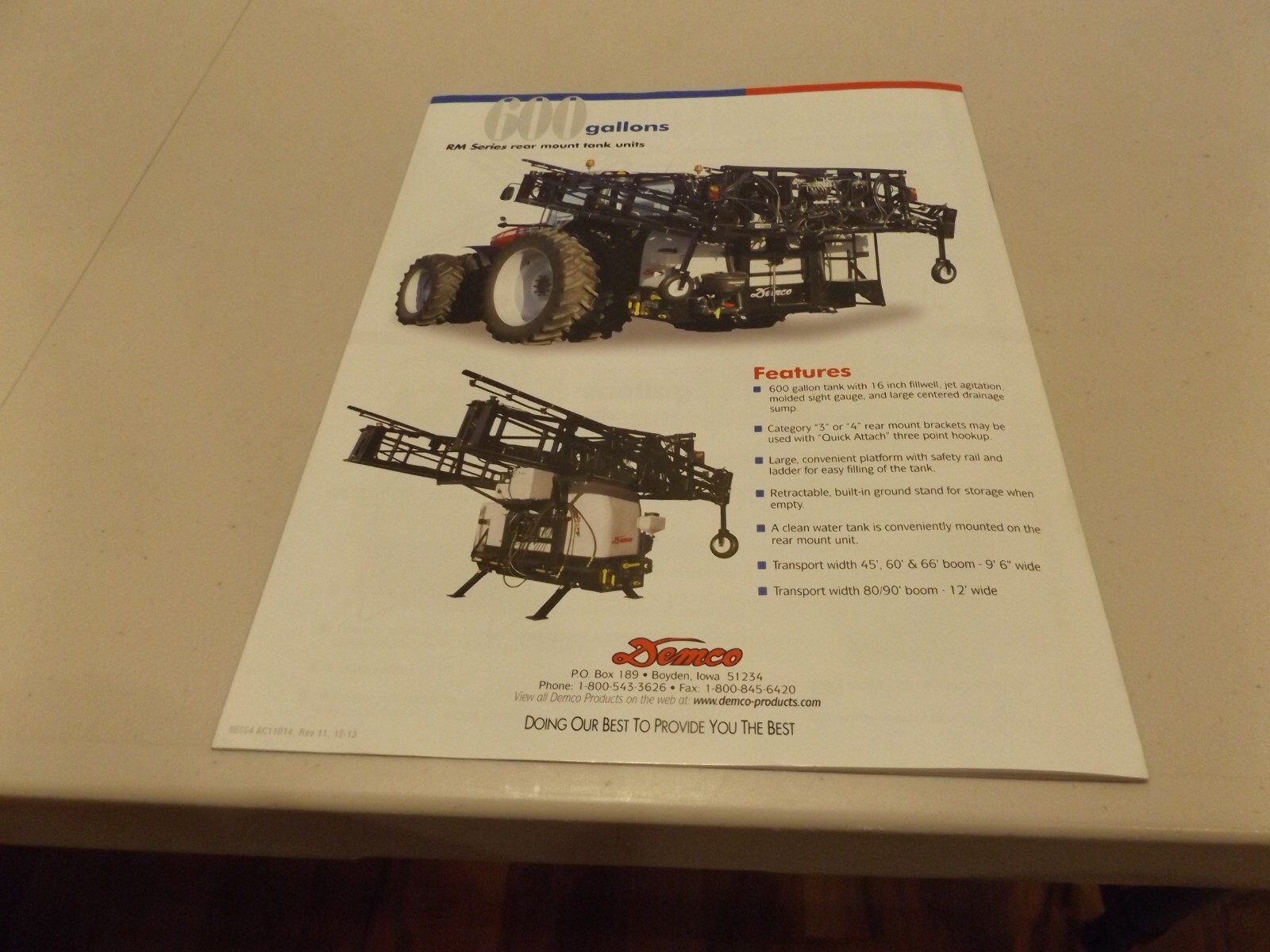 DEMCO TRACTOR MOUNTED TANK UNITS, LIT # 86854 2012-2013