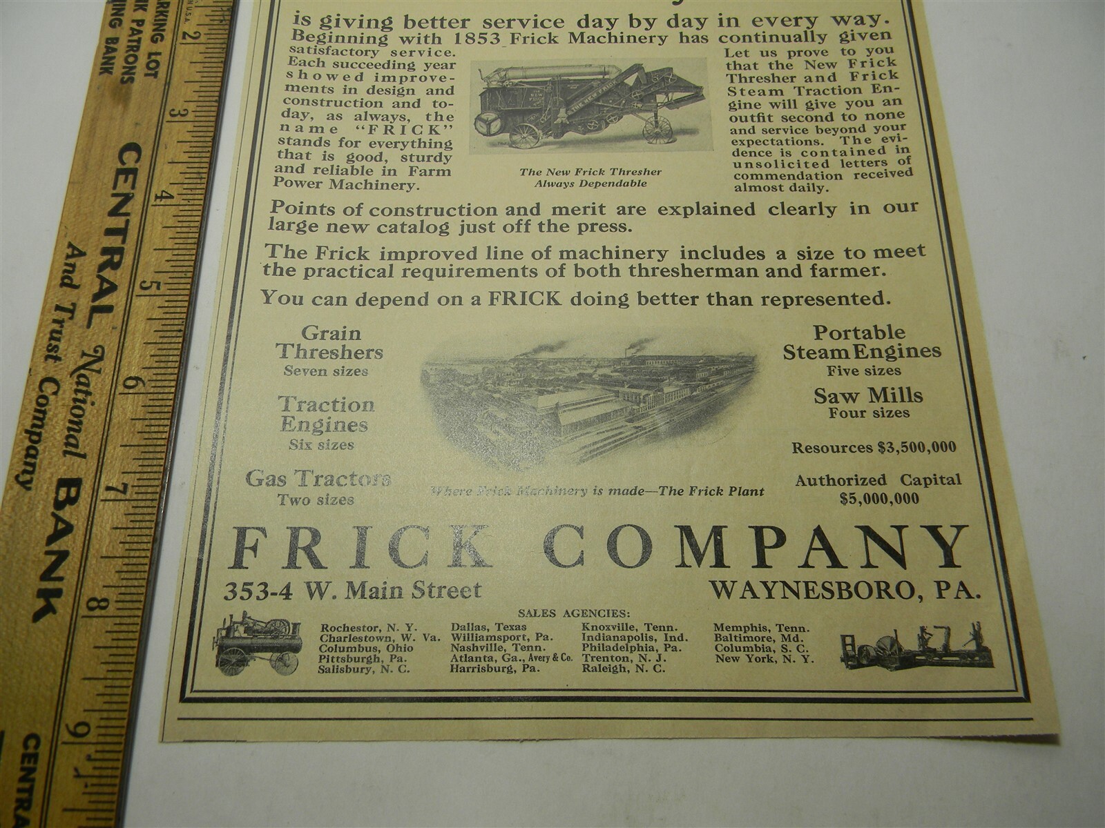 Vintage 1920s Frick Thresher Waynsboro Pa. Man Cave Farming Print Ad – 8O2