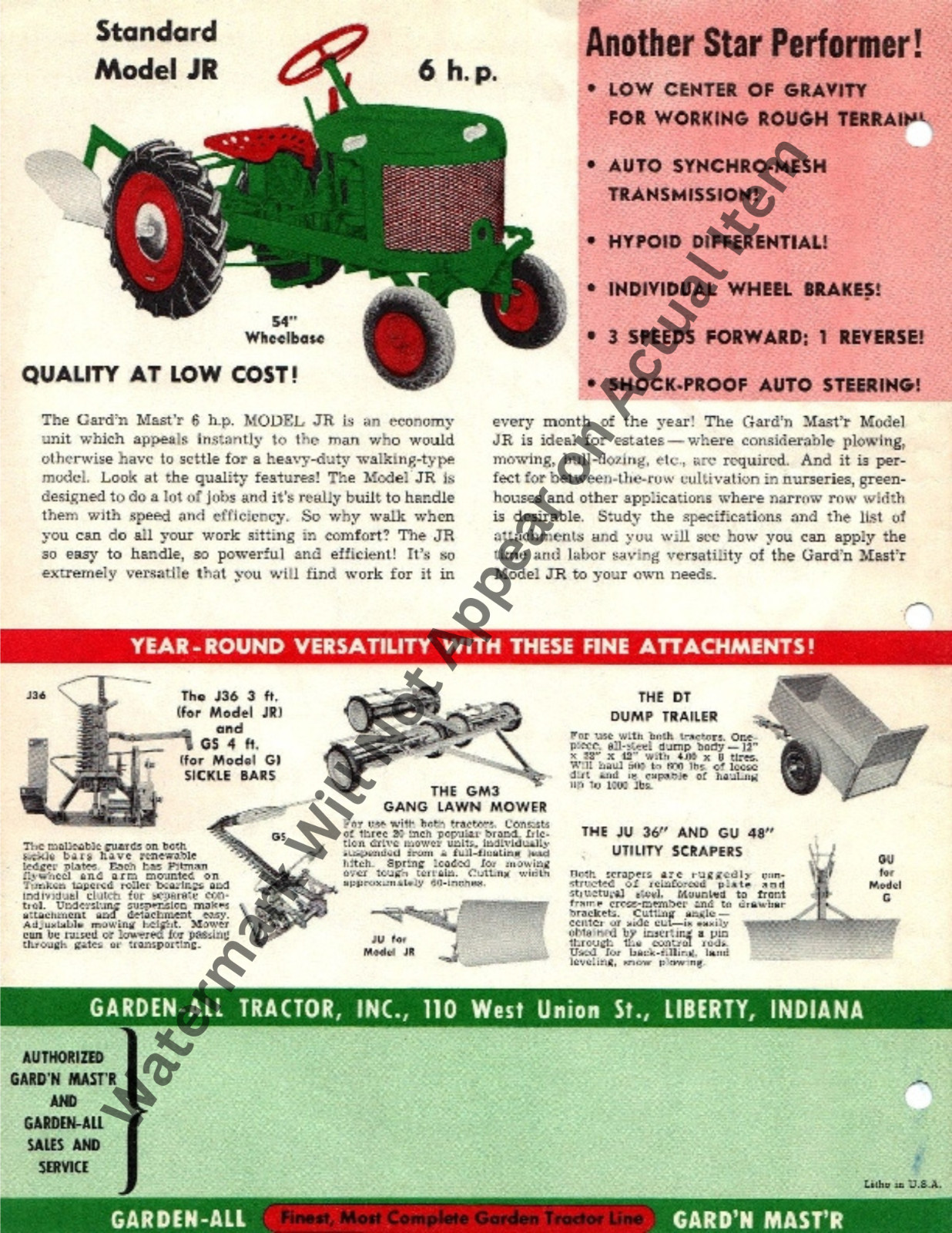 Garden All Tractor Sales Ad Brochure Vintage Photograph Print 8.5×11&Prime;