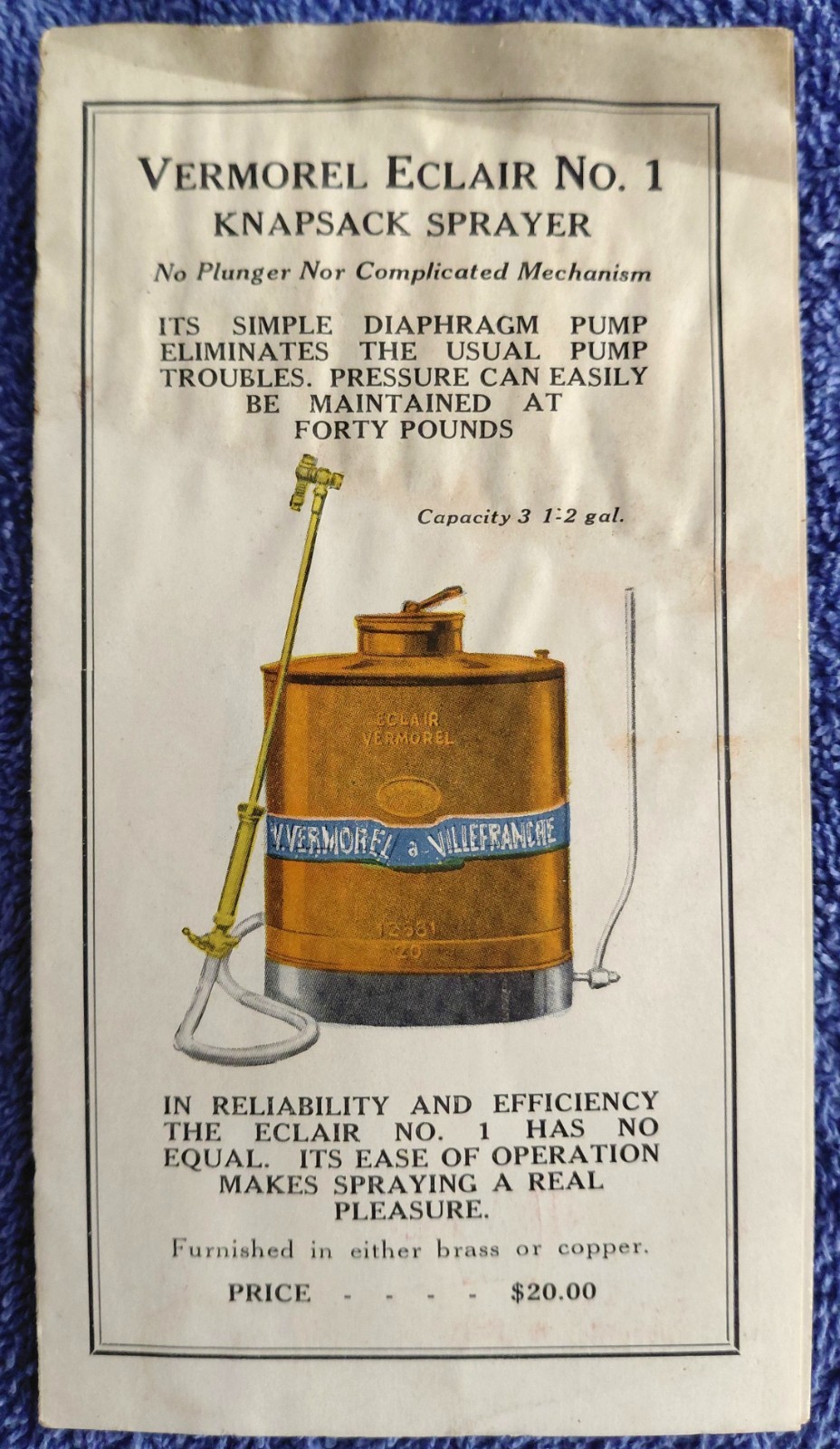 Vermorel Dusters & Eclair No.1 Sprayer Brochure Vintage Farm Hardware Ad 1920s