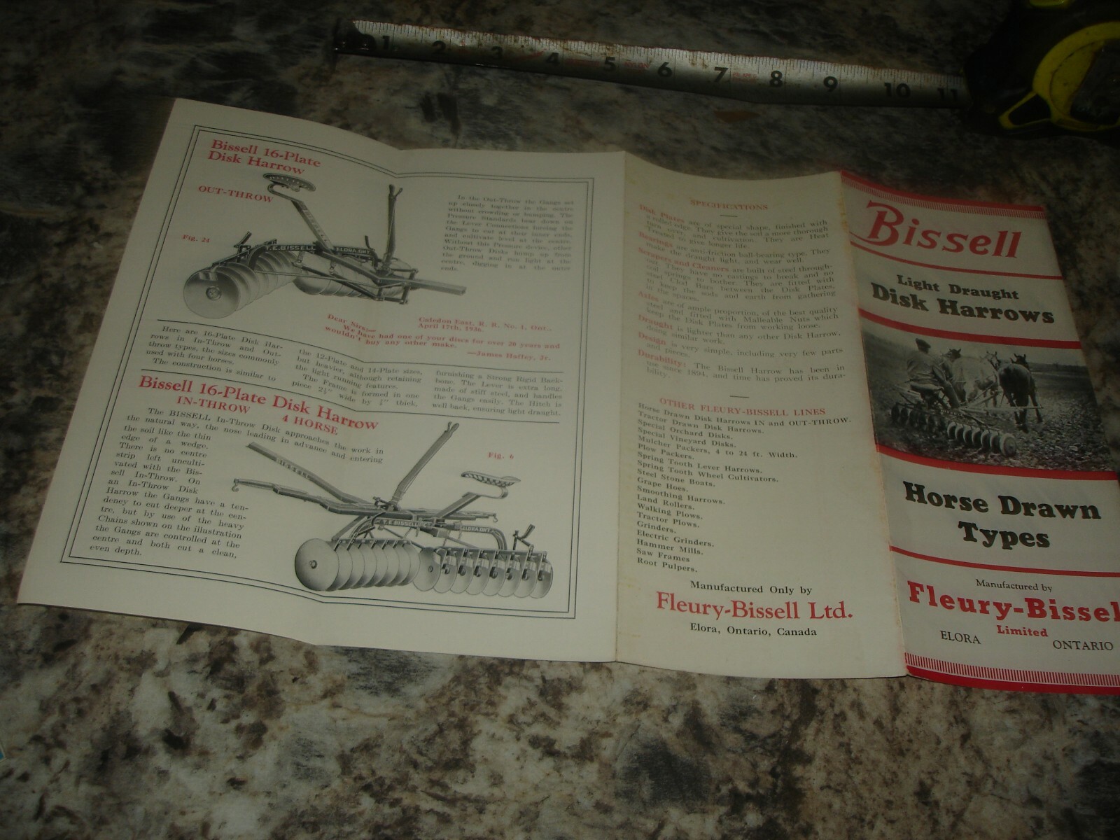 Vintage Fleury Bissell horse drawn disk harrows ad brochure Old antique