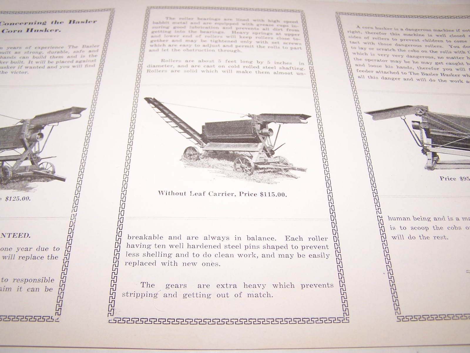 NOS WM BASLER CORN HUSKER Sales Brochure Pamphlet Allenton WI Hit Miss Engine