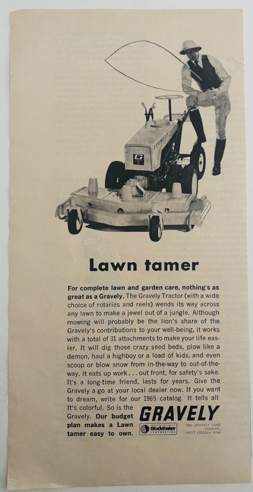 1965 Gravely Lawn Mower Riding Tractor Advertisement Outdoor Care DWLL7