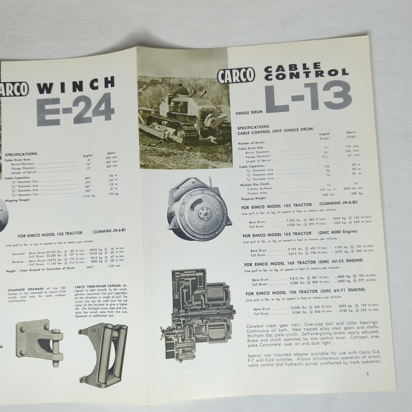 WINCHES & CABLE CONTROL UNITS FOR EIMCO CRAWLERS Brochure 1962