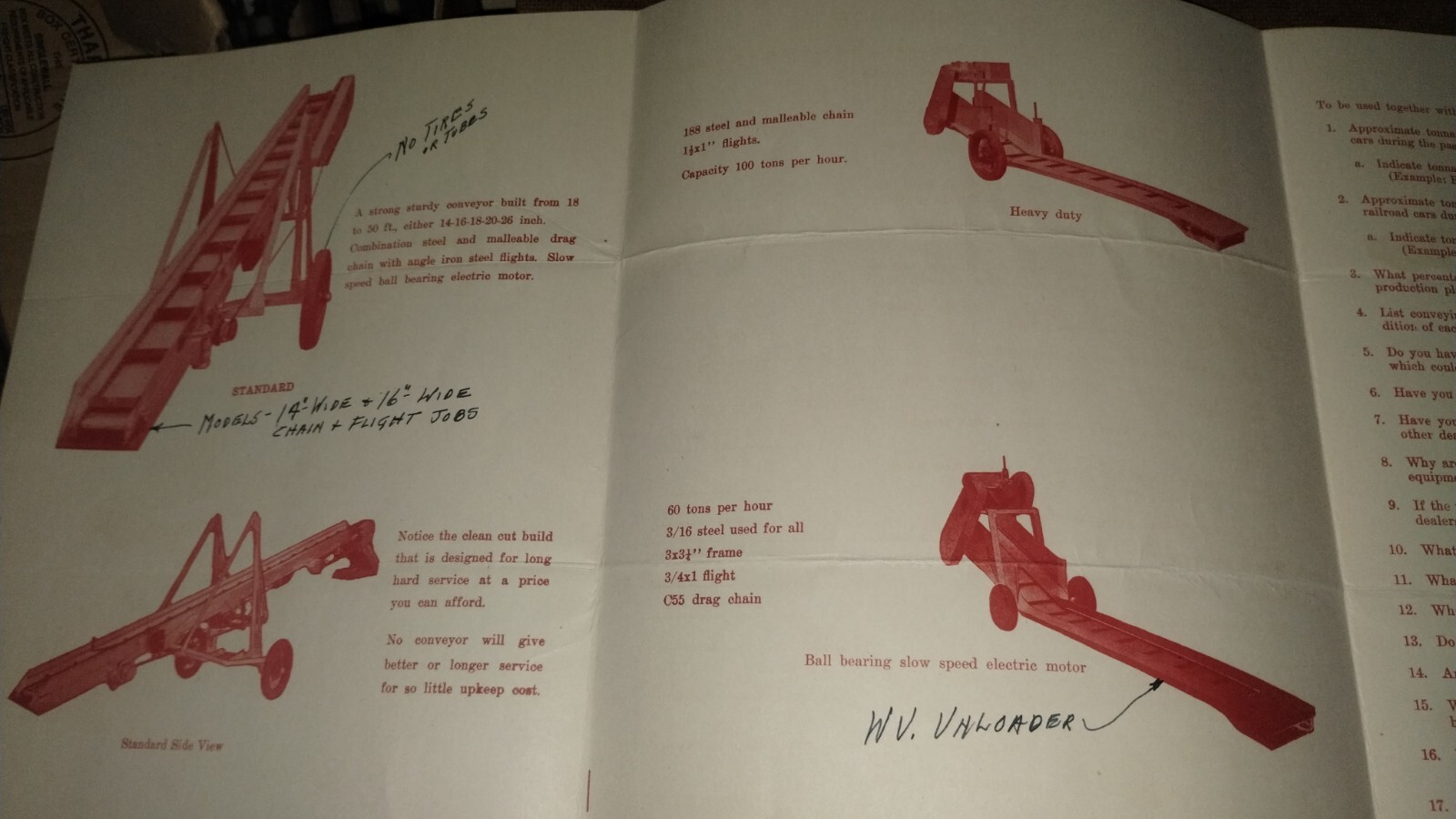 Coal Loader Conveyor Brochure Whitnall Sales Watertown Wisconsin 1942