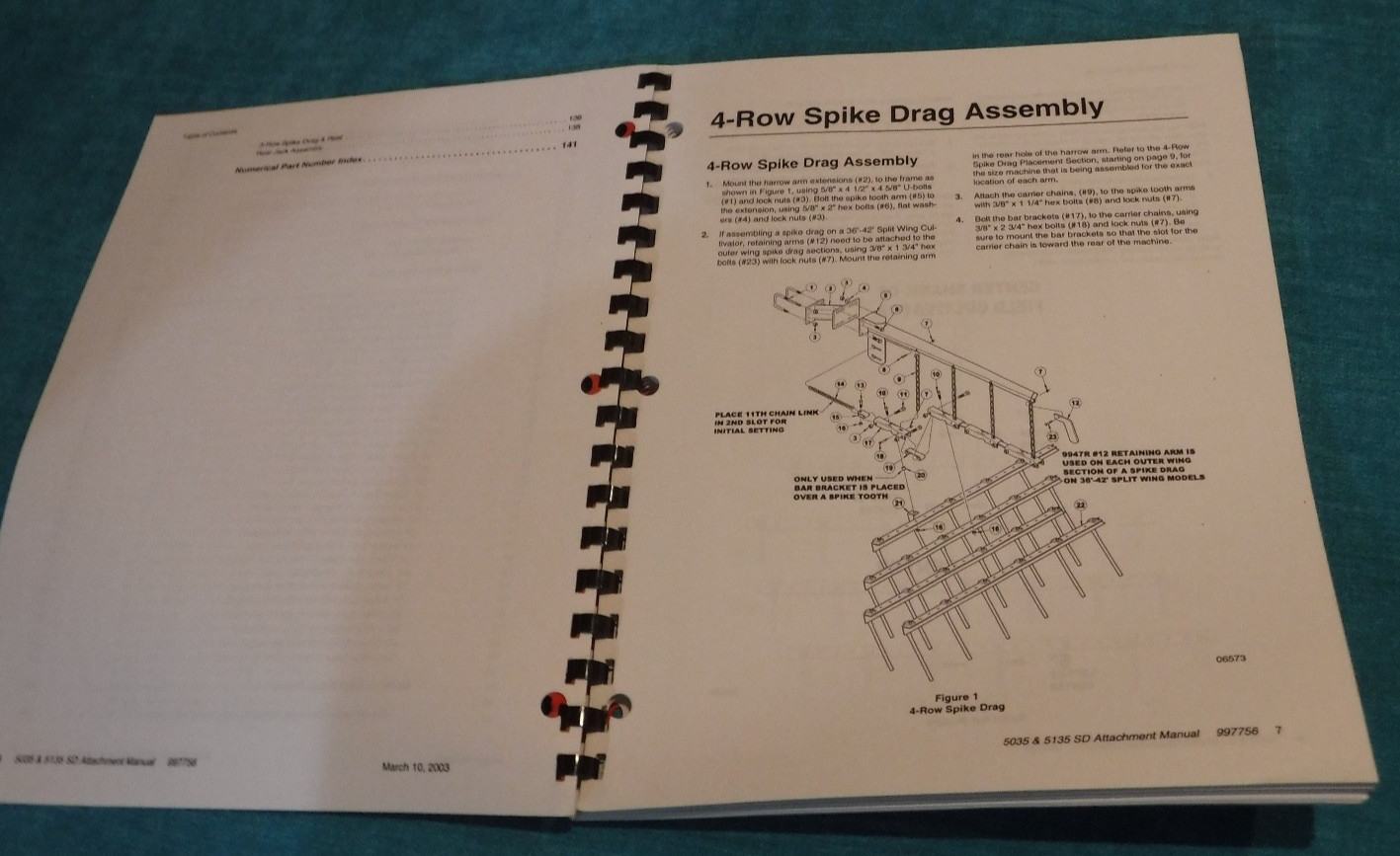 SPIKE DRAG 5035 & 5135 SUNFLOWER ATTACHMENT MANUAL VINTAGE 2003 AG BOOK