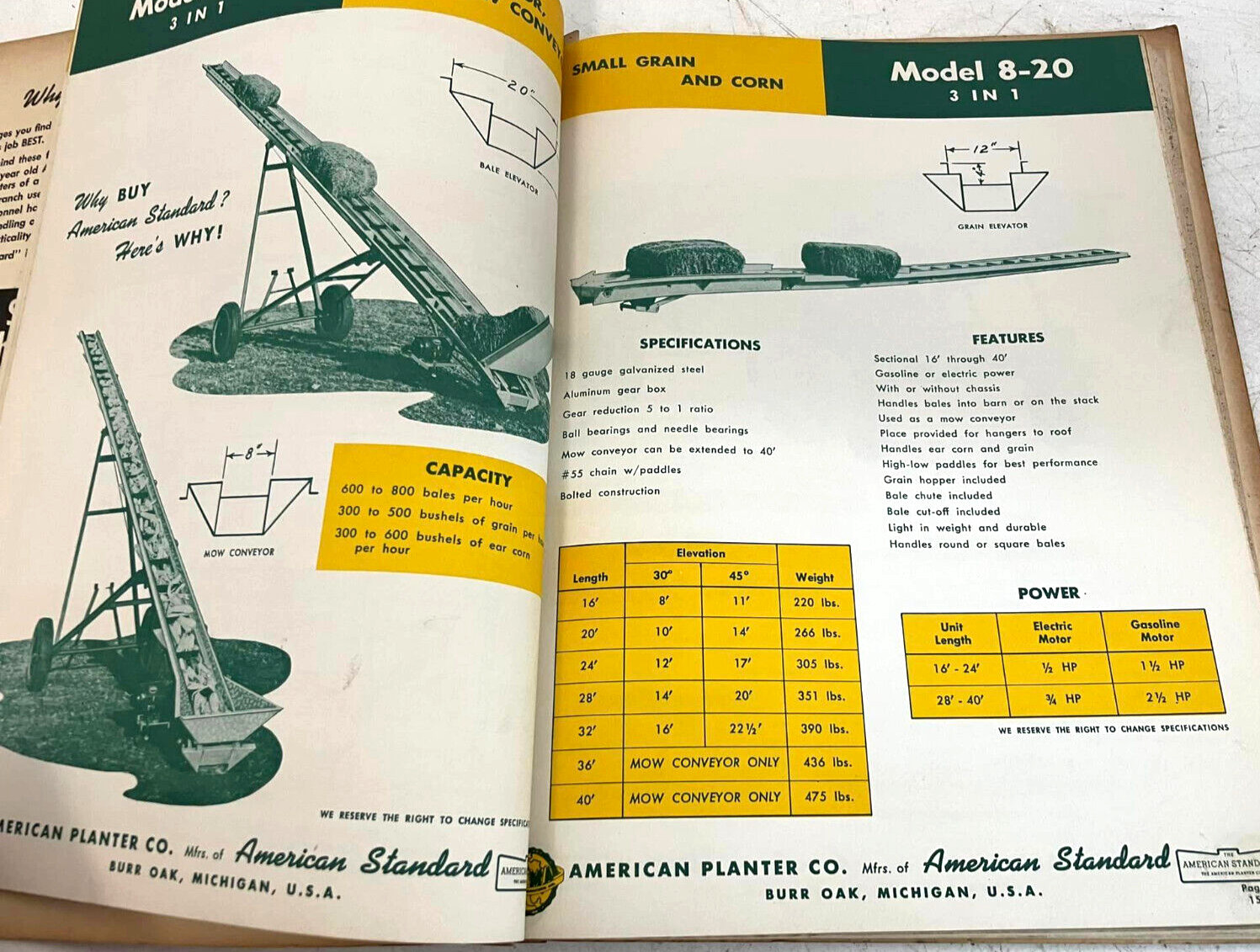 Vtg 1958 American Standard Planter Co Farm Equipment Print Ad Brochure Catalog