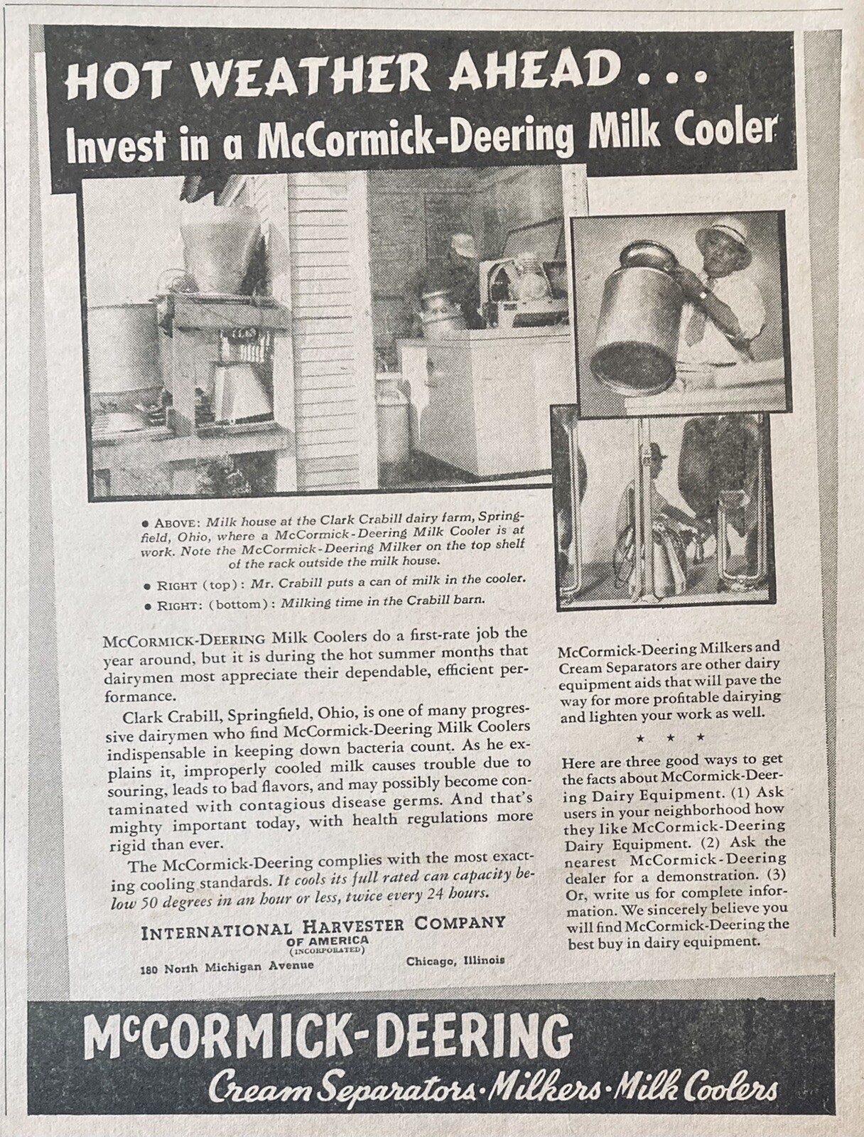 1938 AD.(XH30)~INTERNATIONAL HARVESTER CO. MCCORMICK-DEERING MILK COOLER