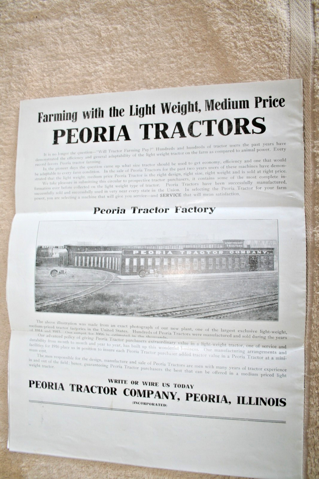 PEORIA TRACTOR CO. BROCHURE 1916