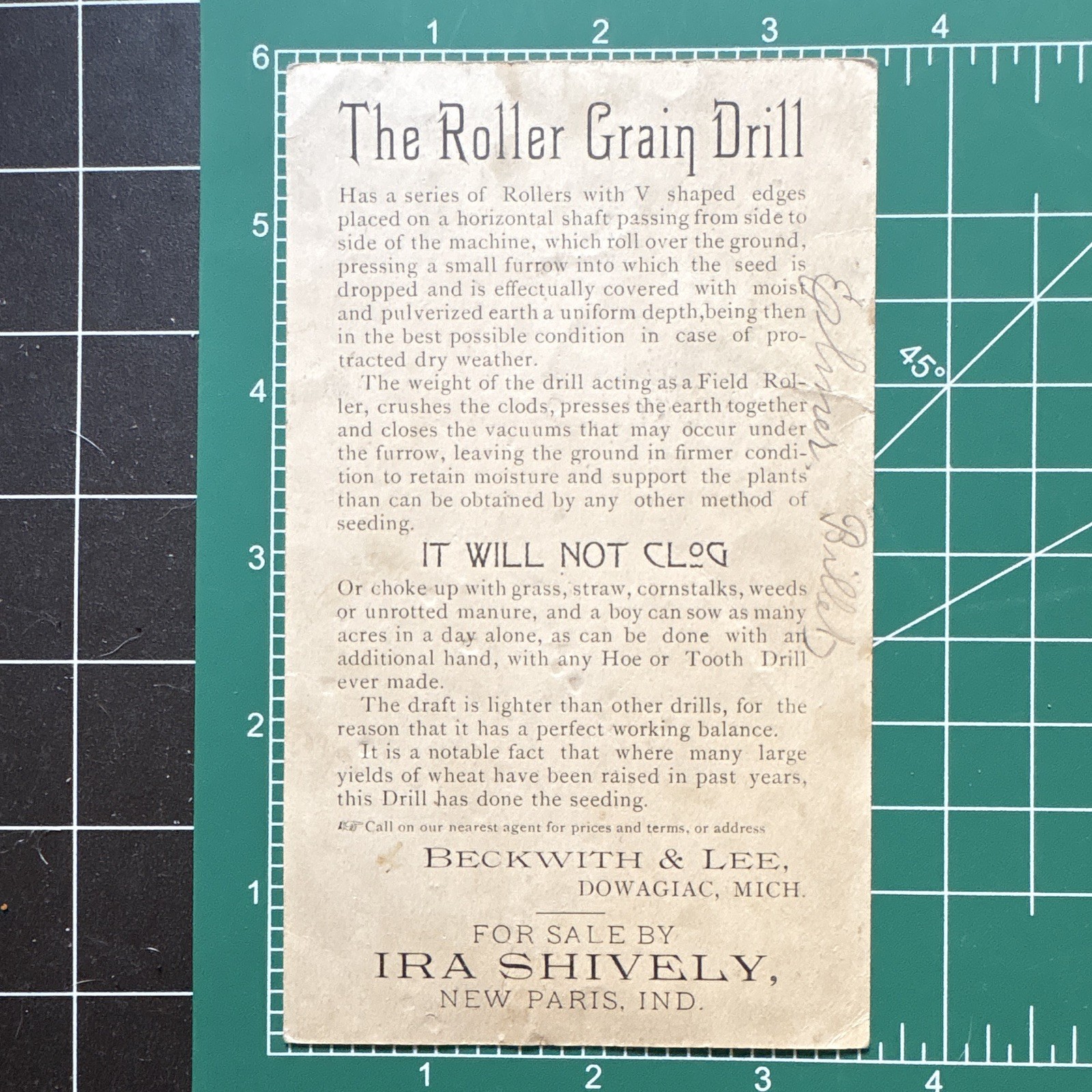 Beckwith & Lee Agriculture Trade Card, Multicolor Roller Grain Drill Advertising
