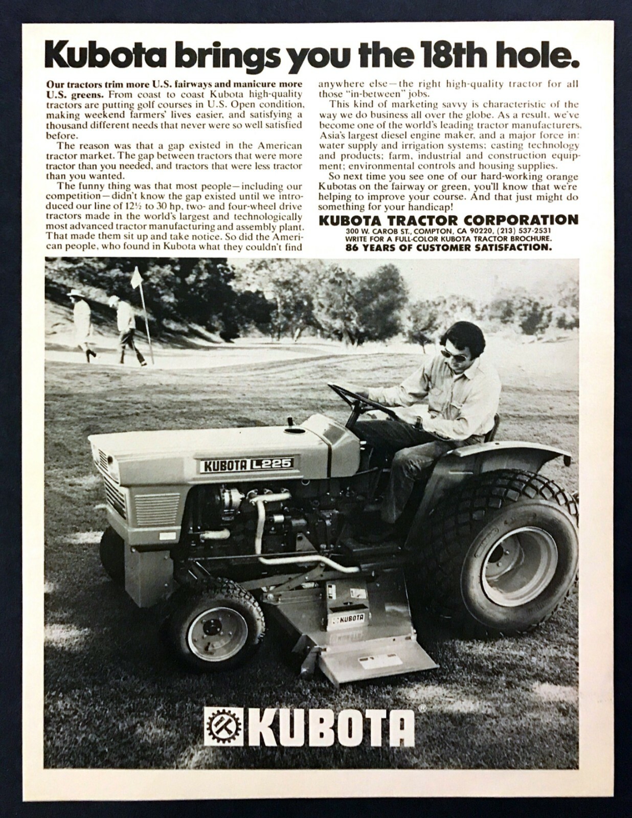 1976 Kubota L225 Tractor photo Putting Fairways in U.S. Open Condition print ad