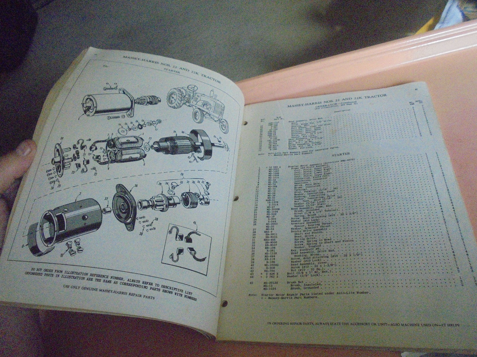Vintage 1949 Repair Parts List Manual for Massey-Harris 22 and 22K tractors
