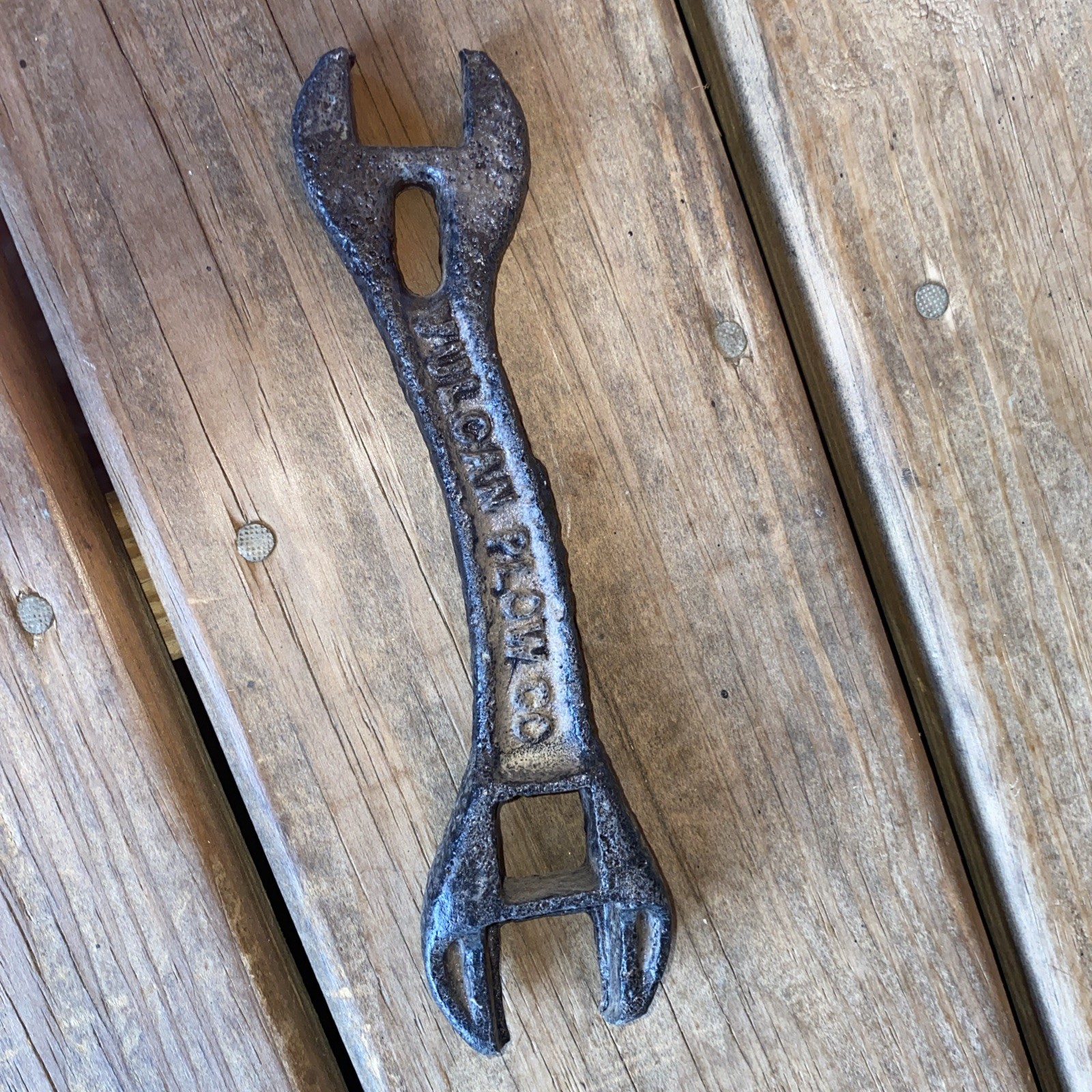 Antique VULCAN Plow Company Farm Implement Wrench,Evansville Ind. cast Iron