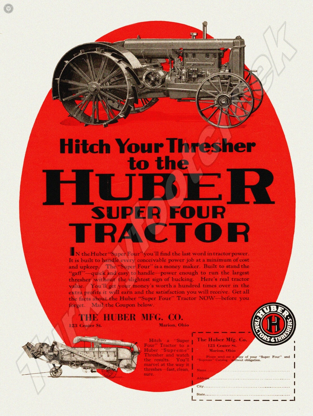 Huber Super Four Tractor Ad 9&Prime; x 12&Prime; Metal Sign